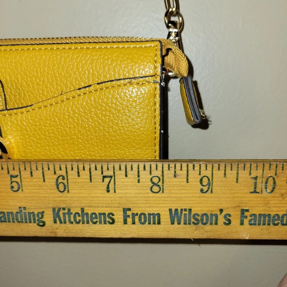 Anne Klein AK Yellow Wallet On Chain Crossbody‎ Purse Mustard Zip Top Gold Tone